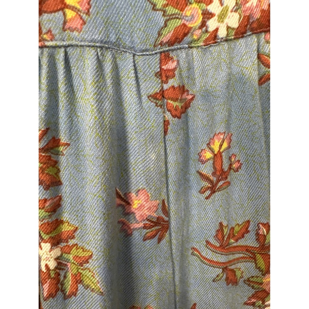 April Cornell Blue Floral Maxi Dress Ruffle Neck 3/4 Sleeve Cottagecore Small - Picture 6 of 8